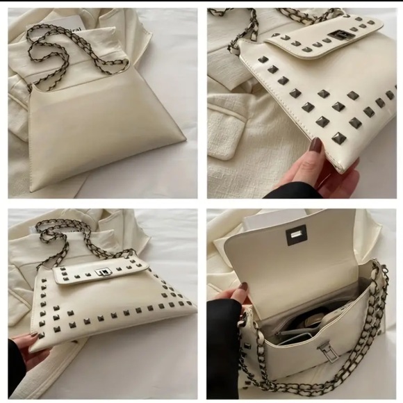 🆕 Classic Shoulder Bag Vintage Rivets - Turn-Lock Closure - Stylish Versatile - Picture 14 of 16